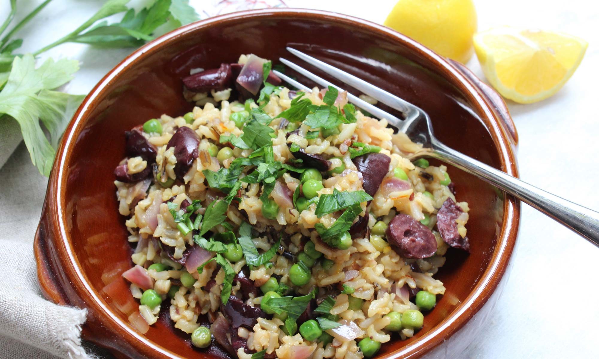 Monks' favourite rice with sherry parsley & olives