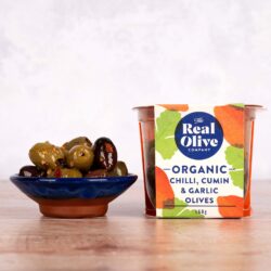 Organic Chilli, Cumin & Garlic Olives<br><span class="deli-pot-weight">(150g)</span>