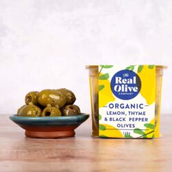Organic Lemon, Thyme & Black Pepper Olives<br><span class="deli-pot-weight">(150g)</span>