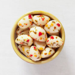 Hot pickled garlic in a bowl