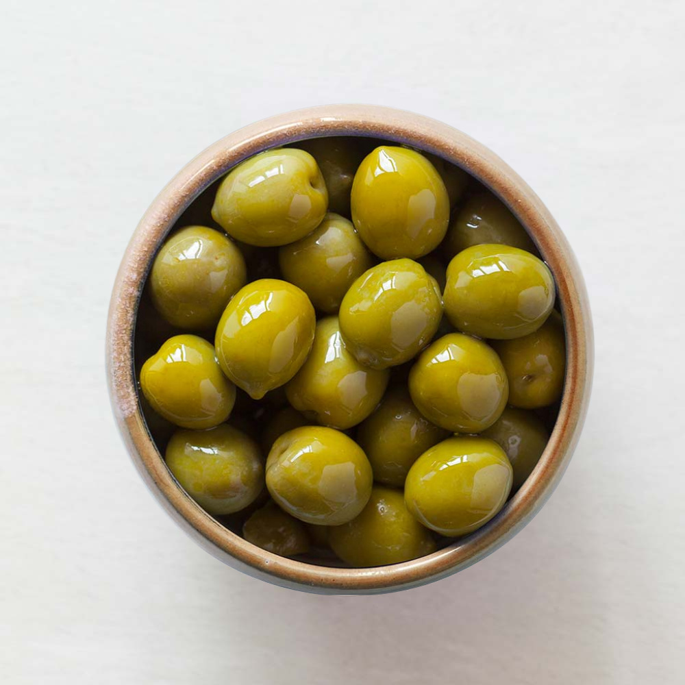 Organic whole nocellara in a bowl