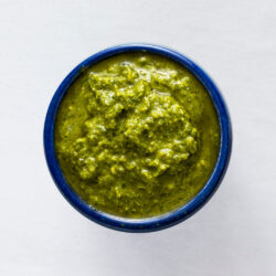 Basil pesto in a bowl