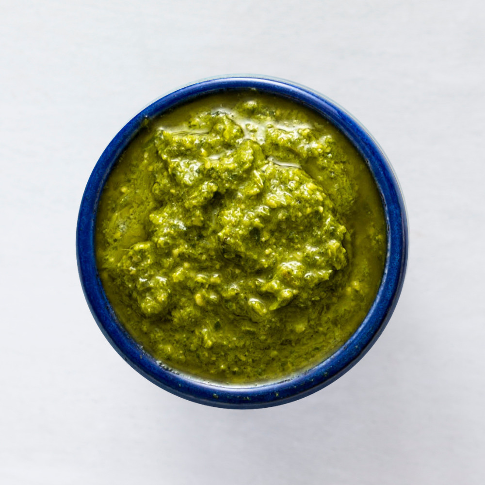 Basil pesto in a bowl